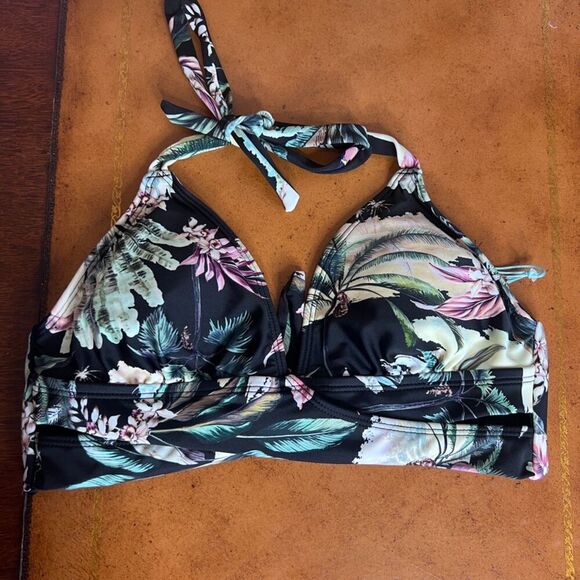 Kona Sol NWT Peak A Boo Band Tie Back Bikini Top Black Tropical Size S(4-6) - Picture 11 of 11